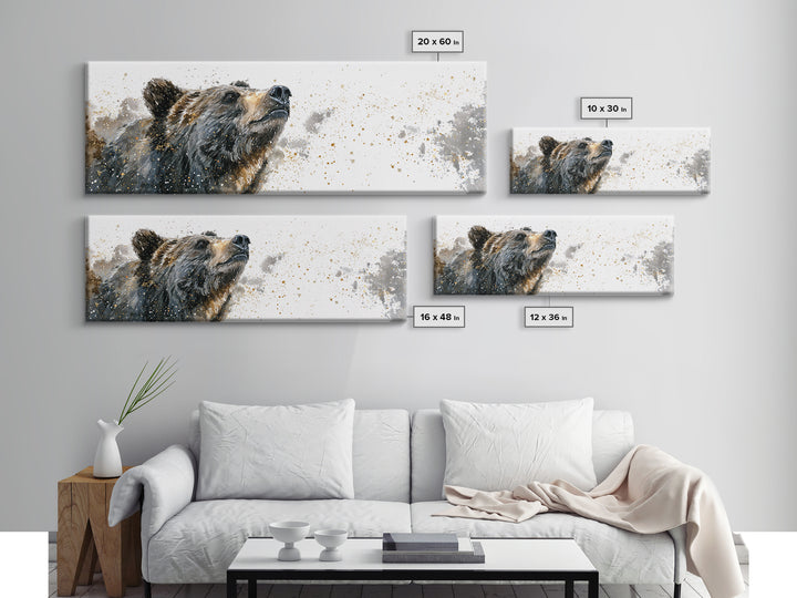 Bear Painting Stars Onto the Night Sky Framed Canvas Print, Whimsical Art, Dark Academia Decor, Living Room Decor, Wonder, WHI-3x1-1