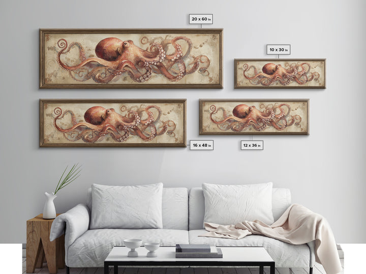 Octopus Conductor with Tiny Instruments Framed Canvas Print, Whimsical Art, Pet Portrait, Living Room Decor, Fine Art, Wonder, WHI-3x1-10