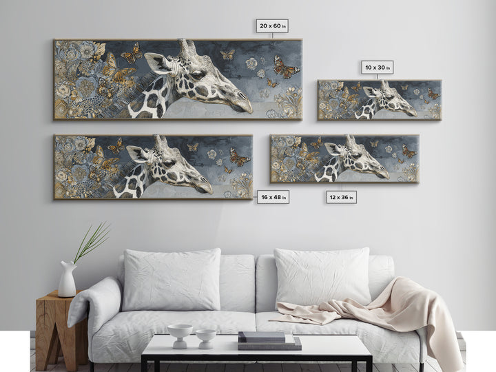 Giraffe with Scarf and Butterflies Framed Canvas Print, Whimsical Art, Original Art, Living Room Decor, Fine Art, Wonder, WHI-3x1-2