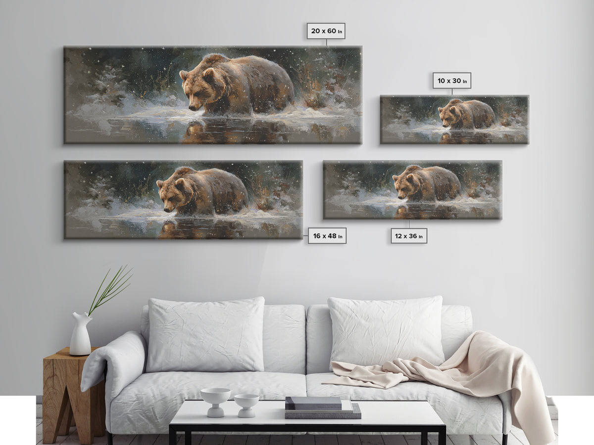 Bear Painting Stars Onto the Night Sky Canvas Print, Whimsical Art, Bird Art, Living Room Decor, Abstract Art, Wonder, WHI-3x1-25