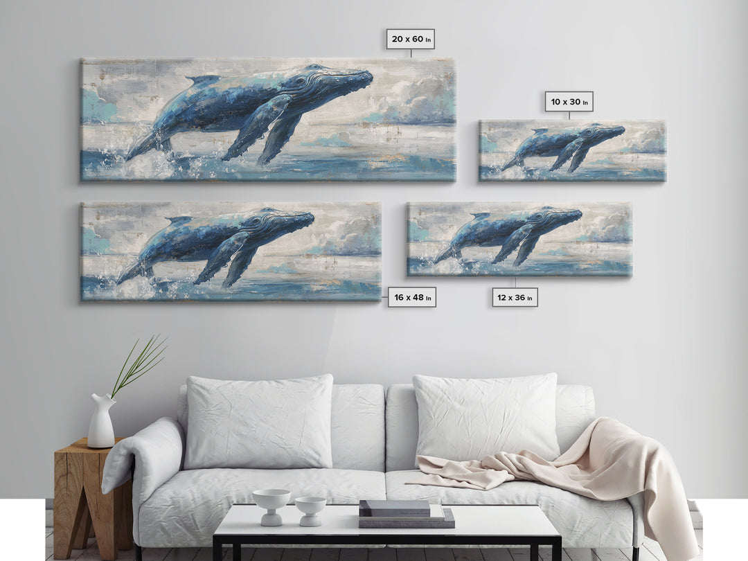 Whale Flying Through Clouds Like Ocean Canvas Print, Whimsical Art, Dopamine Decor, Living Room Decor, Fine Art, Wonder, WHI-3x1-29
