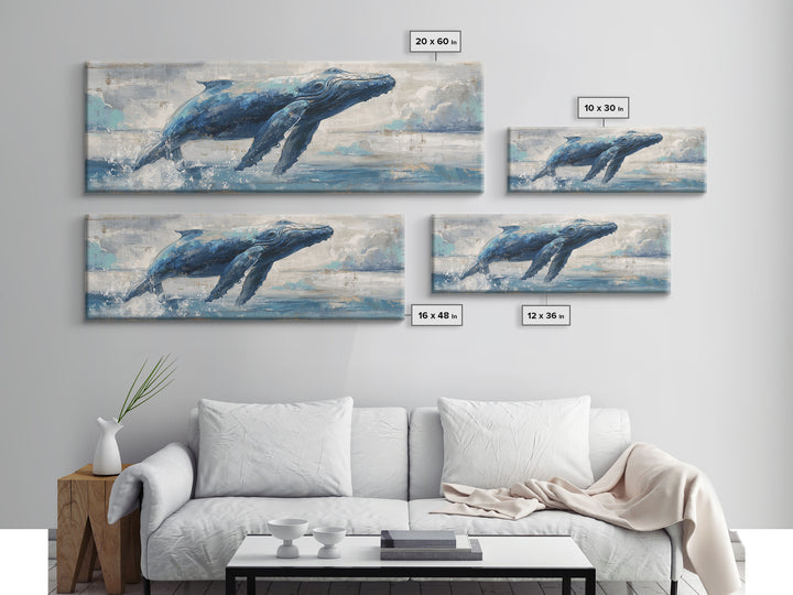 Whale Flying Through Clouds Like Ocean Canvas Print, Whimsical Art, Dopamine Decor, Living Room Decor, Fine Art, Wonder, WHI-3x1-29