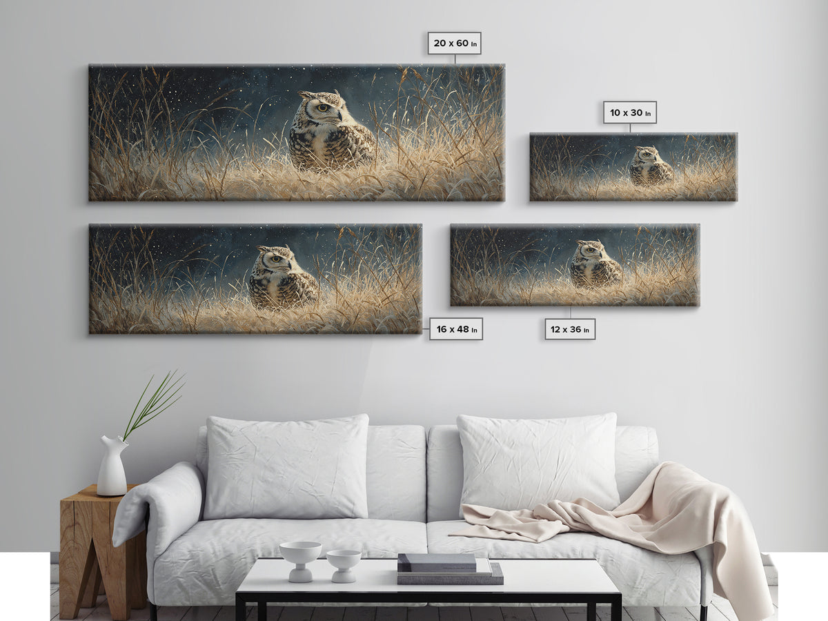 Owl Wearing Spectacles Among Stars Canvas Print, Whimsical Art, Dark Academia Decor, Living Room Decor, Fine Art, Wonder, WHI-3x1-46