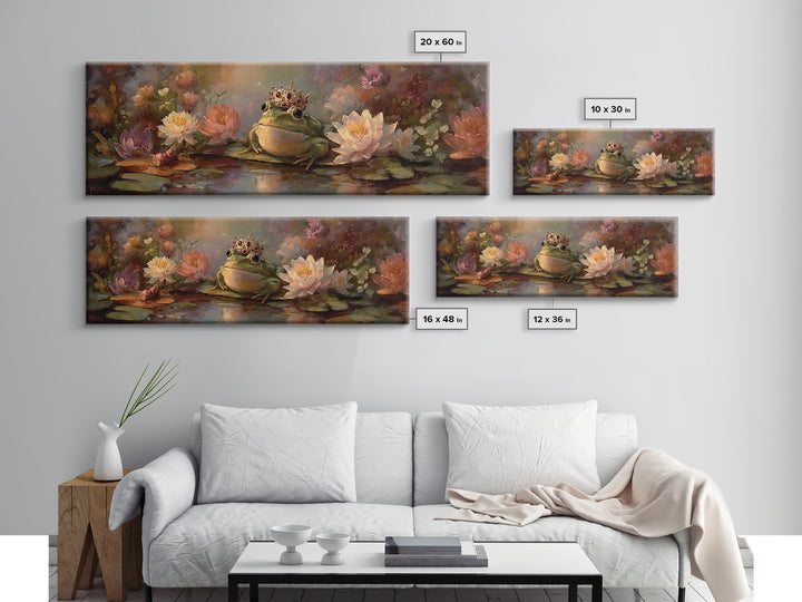 Frog Prince on a Lily Pad Canvas Print, Whimsical Art, Textured Painting, Living Room Decor, Fine Art, Wonder, Nursery Decor, WHI-3x1-48