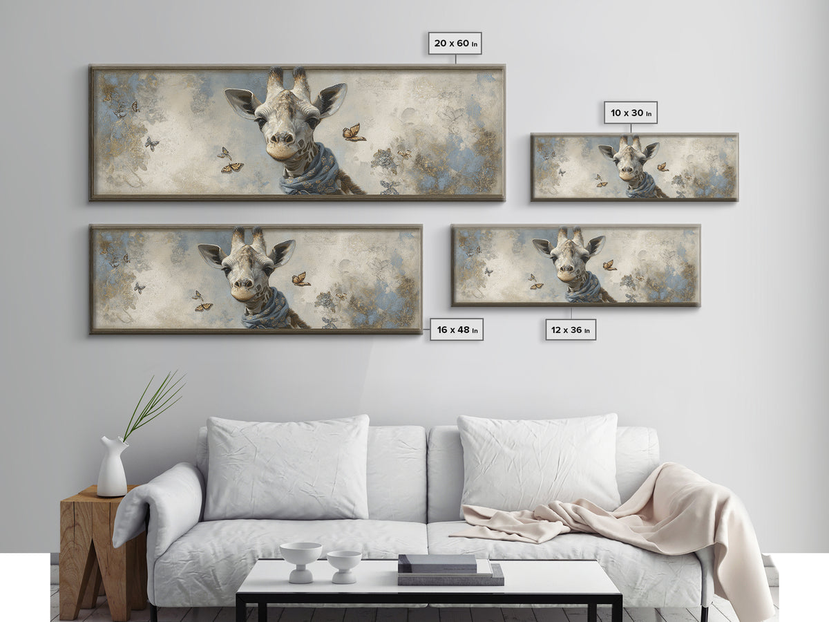 Giraffe with Scarf and Butterflies Canvas Print, Whimsical Art, Printable Art, Living Room Decor, Watercolor Art, Wonder, WHI-3x1-50