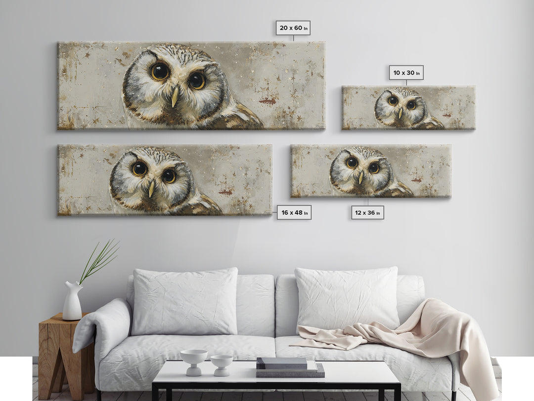 Owl Wearing Spectacles Among Stars Canvas Print, Whimsical Art, Wall Art, Living Room Decor, Oil Painting, Wonder, WHI-3x1-70
