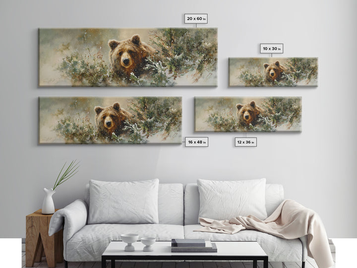 Bear Painting Stars Onto the Night Sky Framed Canvas Print, Whimsical Art, Neutral Decor, Living Room Decor, Fine Art, Wonder, WHI-3x1-73