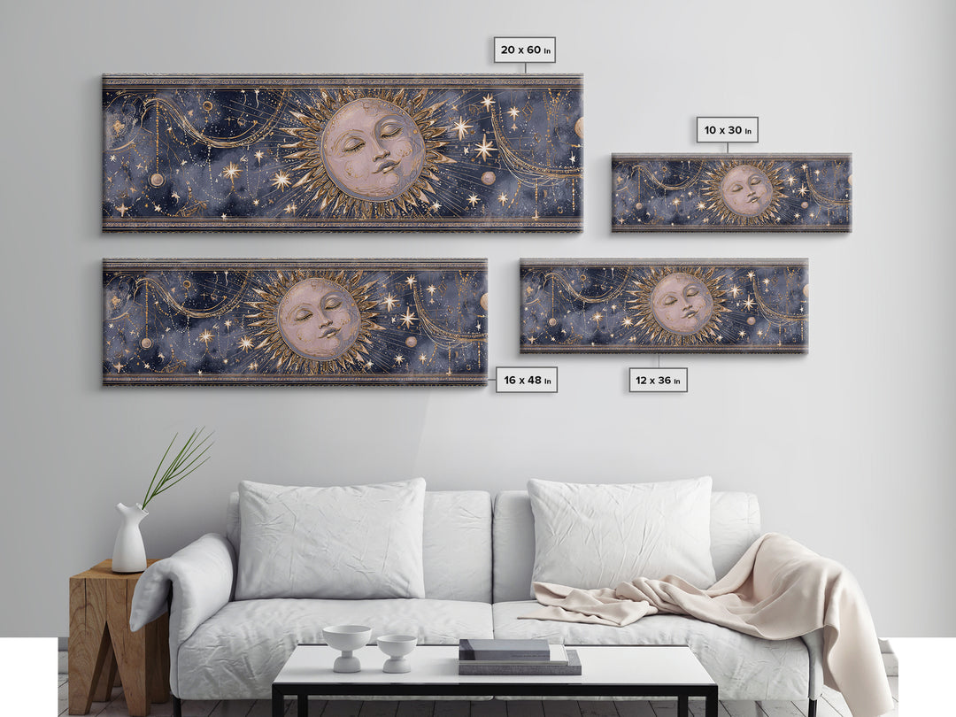 Moon with Sleeping Face and Dangling Stars Canvas Print, Whimsical Art, Nursery Wall Decor, Living Room Decor, Oil Painting, WHI-3x1-8