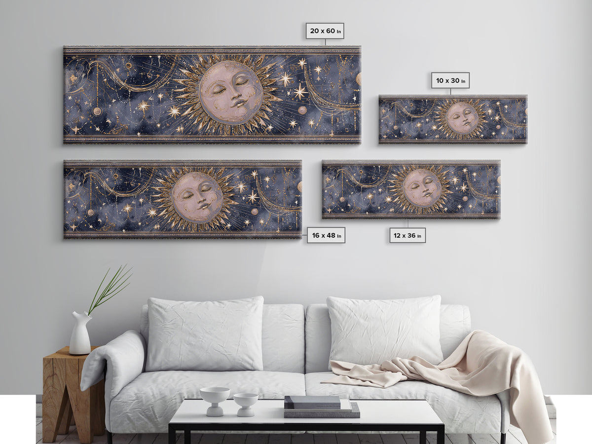 Moon with Sleeping Face and Dangling Stars Canvas Print, Whimsical Art, Nursery Wall Decor, Living Room Decor, Oil Painting, WHI-3x1-8