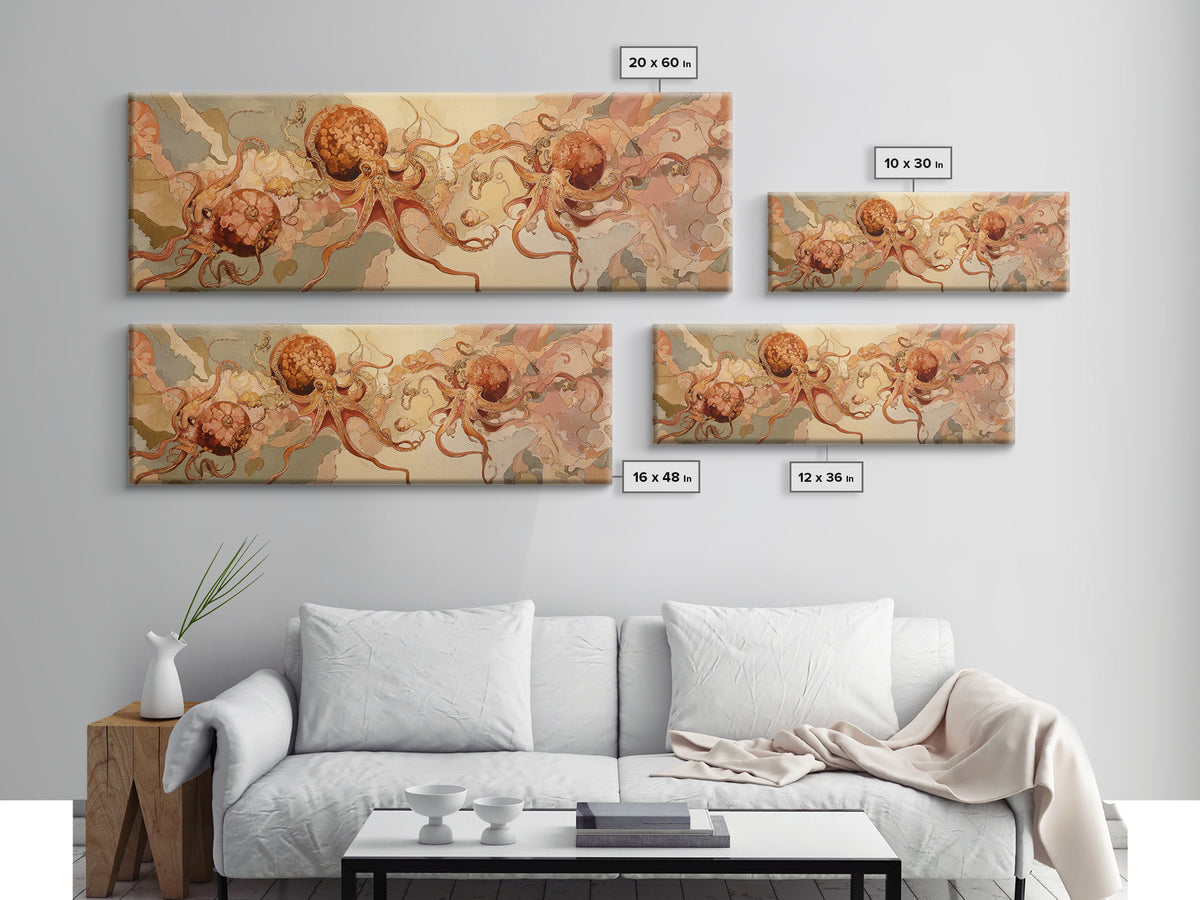 Octopus Conductor with Tiny Instruments Framed Canvas Print, Whimsical Art, Nursery, Living Room Decor, Fine Art, Wonder, WHI-3x1-82