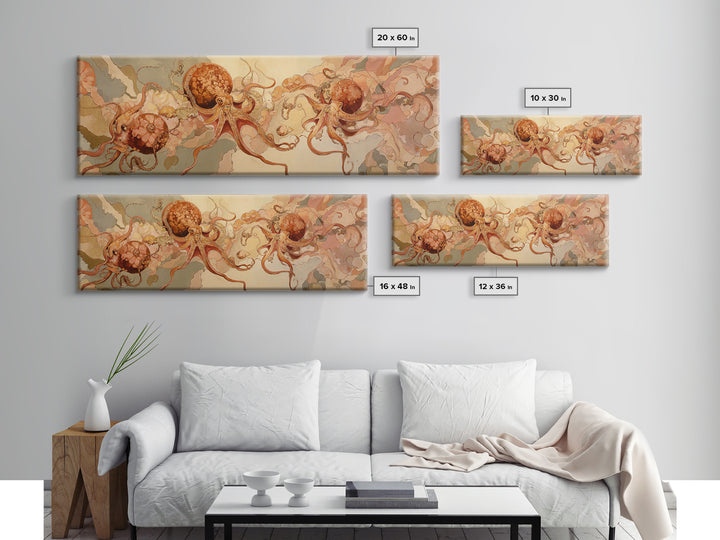 Octopus Conductor with Tiny Instruments Framed Canvas Print, Whimsical Art, Nursery, Living Room Decor, Fine Art, Wonder, WHI-3x1-82
