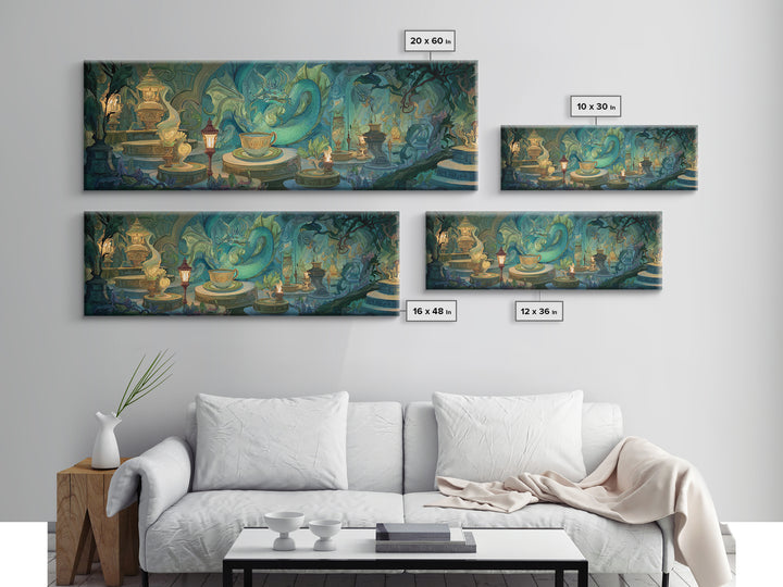 Dragon Curled Around a Teacup Canvas Print, Whimsical Art, Wall Art, Living Room Decor, Oil Painting, Wonder, Framed Wall Art, WHI-3x1-88