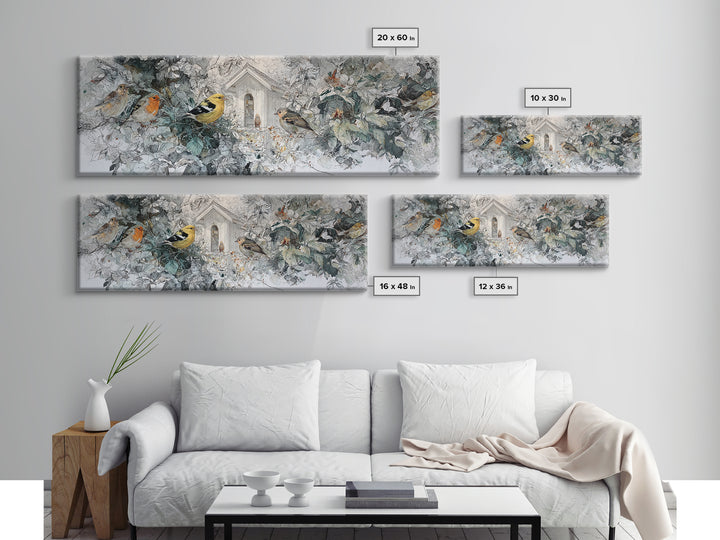 Floating House Carried by Colorful Birds Canvas Print, Whimsical Art, Living Room Decor, Oil Painting, Wonder, WHI-3x1-95