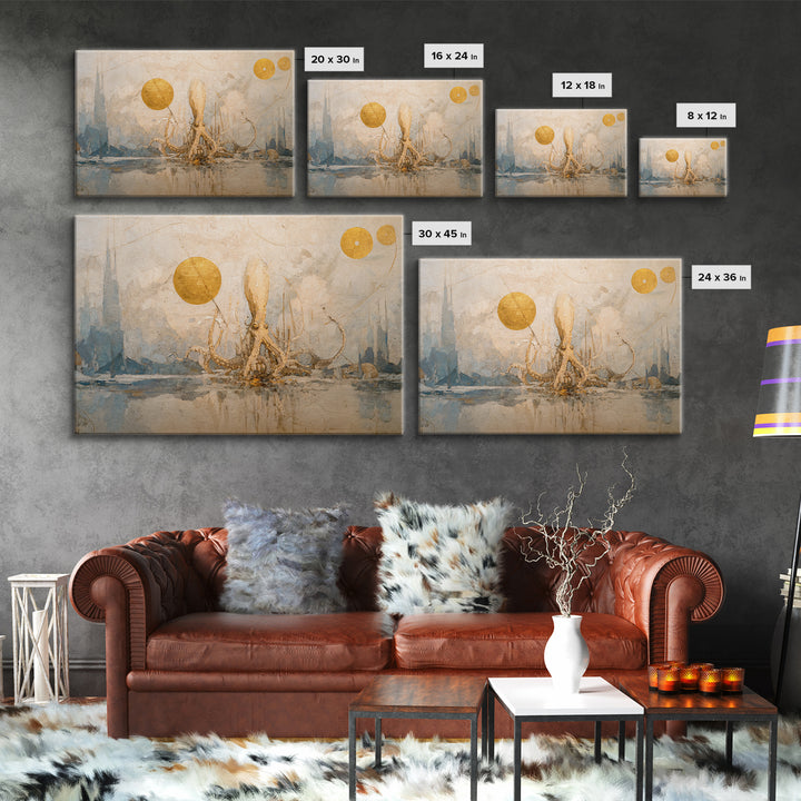 Octopus Conductor with Tiny Instruments Canvas Print, Whimsical Art, Whimsical, Living Room Decor, Oil Painting, Wonder, WHI-3x2-22