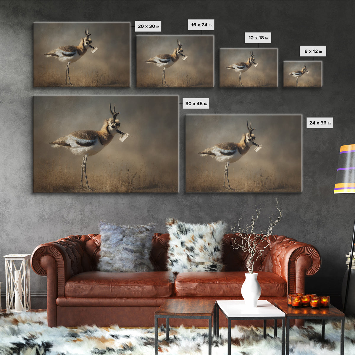 Bird Delivering a Tiny Love Letter Framed Canvas Print, Whimsical Art, Gallery Decor, Living Room Decor, Fine Art, Wonder, WHI-3x2-27