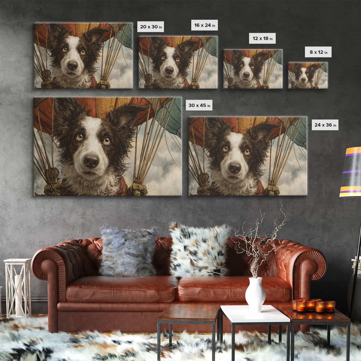 Dog in a Hot Air Balloon Canvas Print, Whimsical Art, Abstract Wall Art, Living Room Decor, Fine Art, Wonder, Neutral Decor, WHI-3x2-66