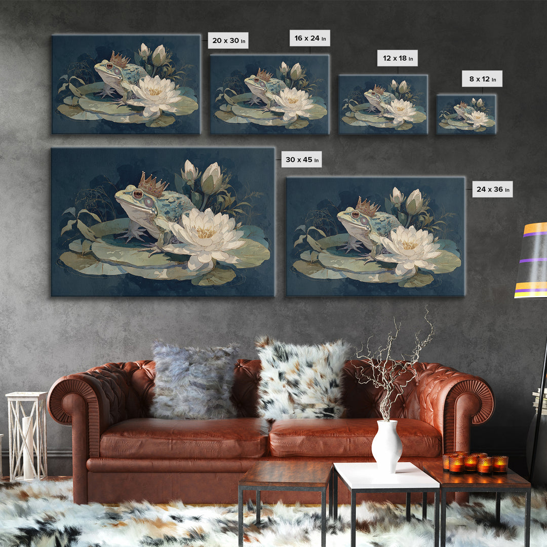 Frog Prince on a Lily Pad Canvas Print, Whimsical Art, Wall Decor, Living Room Decor, Fine Art, Wonder, Printable Art, WHI-3x2-84