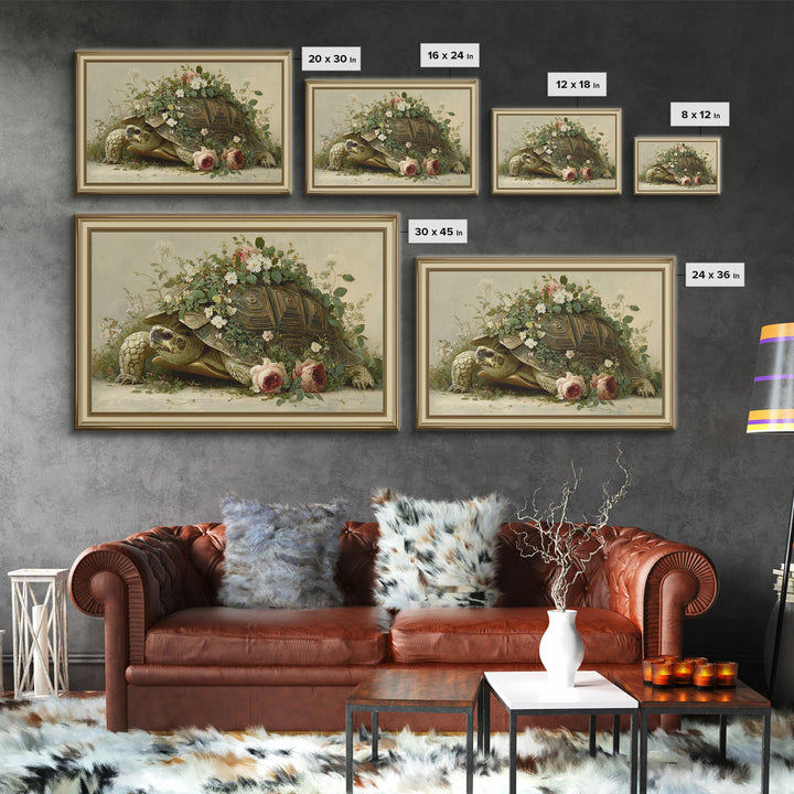 Turtle with Garden Growing on Shell Canvas Print, Whimsical Art, Nursery Art, Living Room Decor, Oil Painting, Wonder, WHI-3x2-98