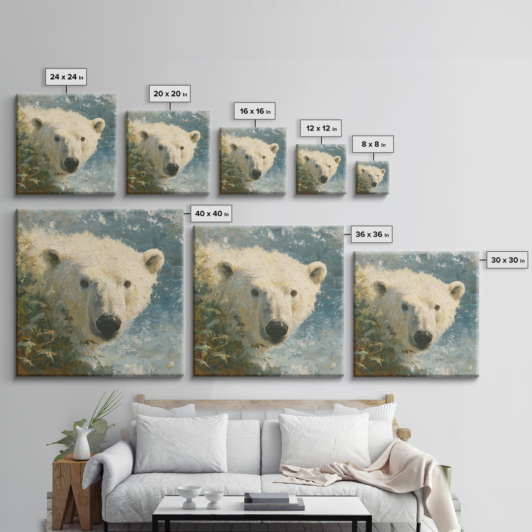 Polar Bear Crossing Blue Ice Canvas Print, Wildlife Art, Modern Wall Art, Living Room Decor, Oil Painting, Wild, Bird Wall Art, WIL-1x1-15