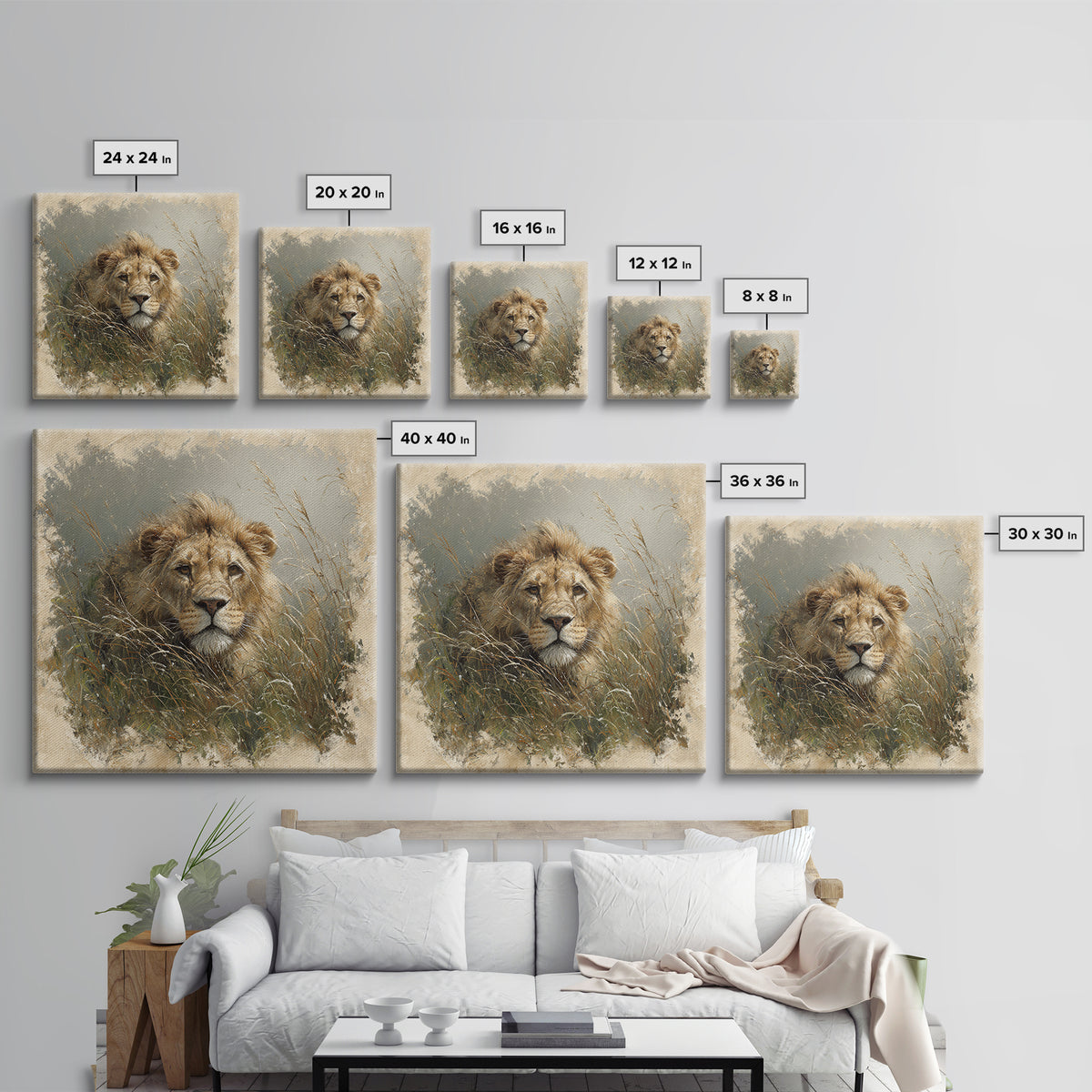 Lion Emerging from Golden Savanna Grass Canvas Print, Wildlife Art, Modern Decor, Living Room Decor, Fine Art, Wild, Home Decor, WIL-1x1-25