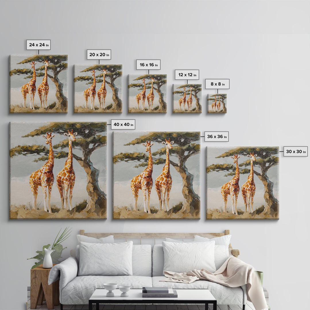 Giraffe Pair under Acacia Tree Canvas Print, Wildlife Art, Living Room Wall Art, Living Room Decor, Wild, Unique Home Decor, WIL-1x1-31