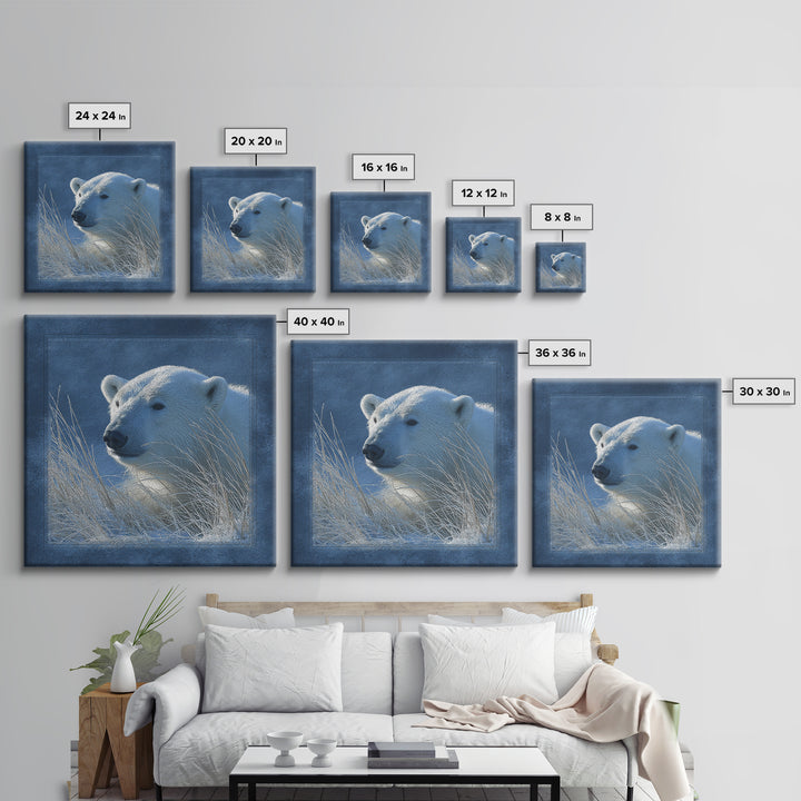 Polar Bear Crossing Blue Ice Framed Canvas Print, Wildlife Art, Bedroom Wall Art, Living Room Decor, Wild, Gallery Decor, WIL-1x1-39