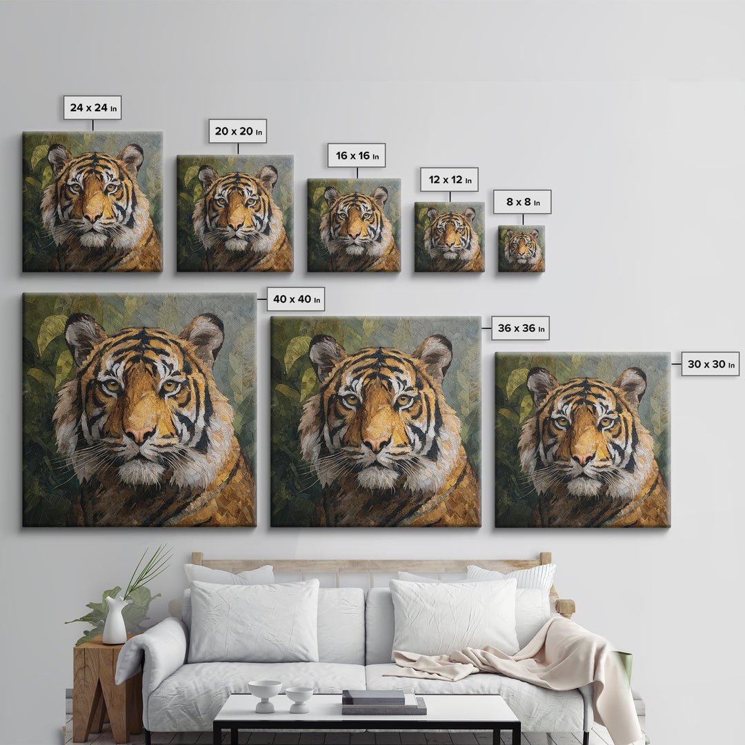 Tiger Portrait with Jungle Shadows Framed Canvas Print, Wildlife Art, Fine Art Print, Living Room Decor, Fine Art, Wild, WIL-1x1-53