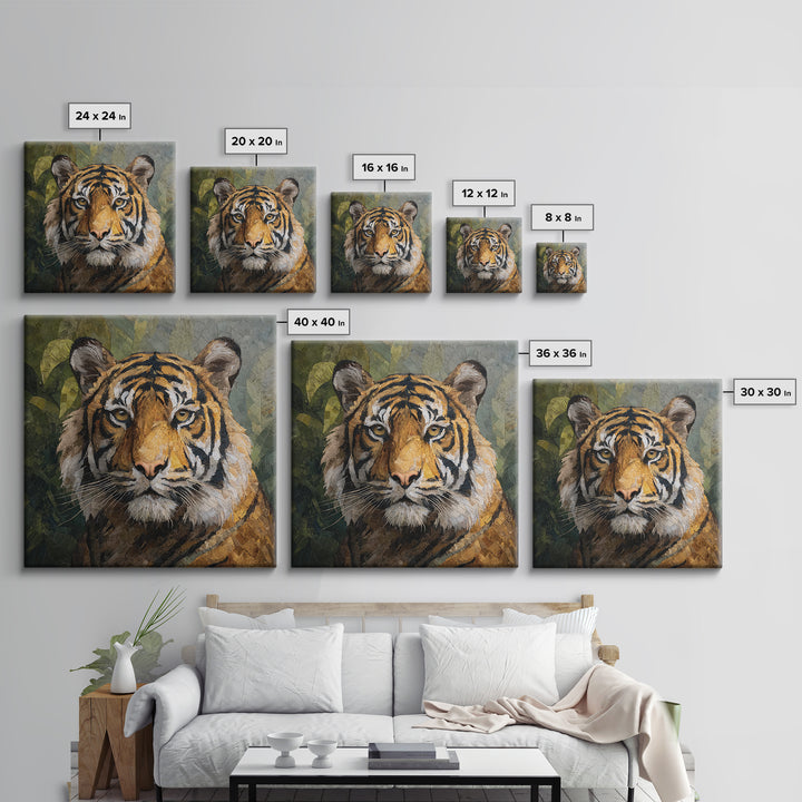 Tiger Portrait with Jungle Shadows Framed Canvas Print, Wildlife Art, Fine Art Print, Living Room Decor, Fine Art, Wild, WIL-1x1-53