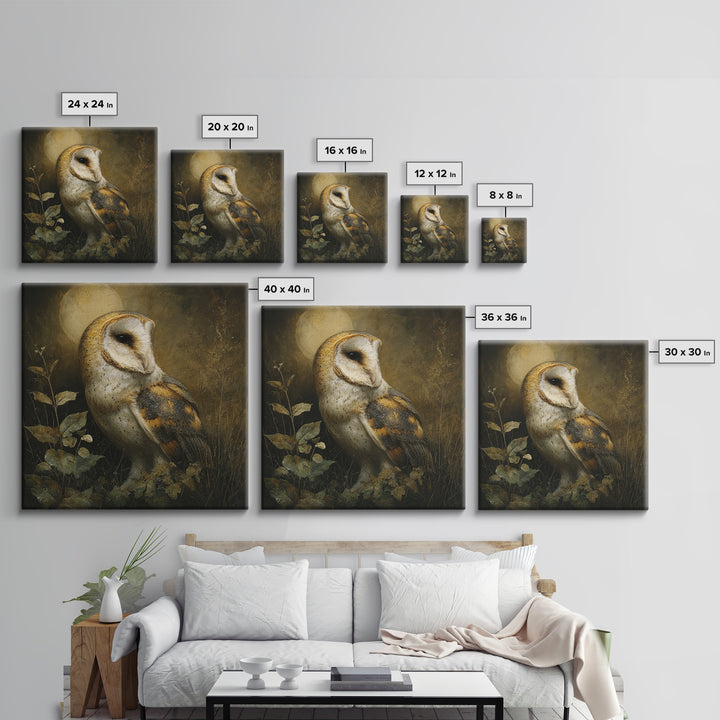 Owl Perched in Moonlit Woodland Canvas Print, Wildlife Art, Landscape Art, Living Room Decor, Fine Art, Wild, Modern Decor, WIL-1x1-60