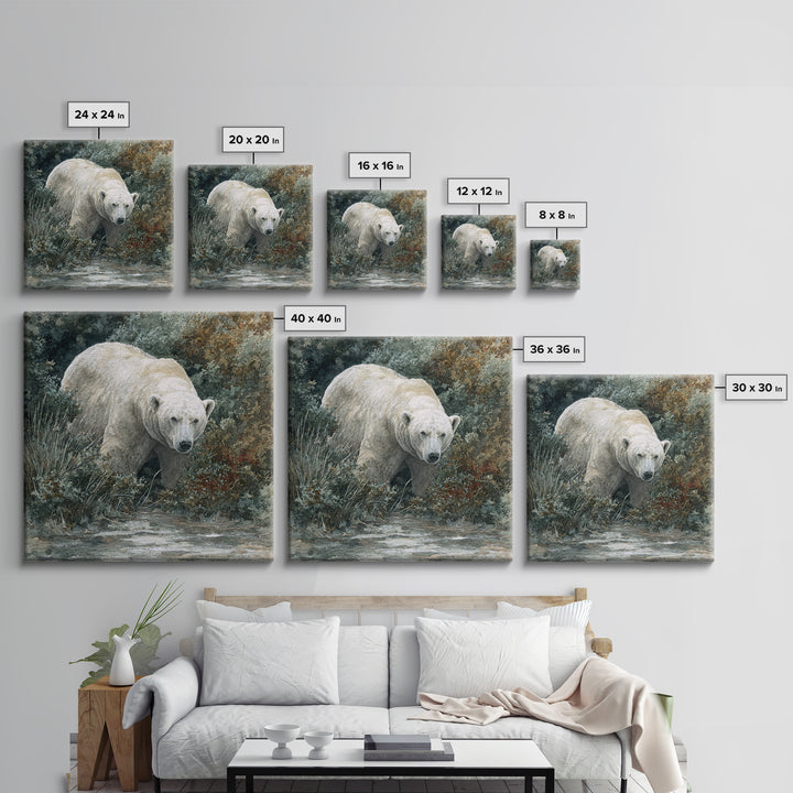 Polar Bear Crossing Blue Ice Framed Canvas Print, Wildlife Art, Original Artwork, Living Room Decor, Wild, Minimalist Decor, WIL-1x1-63