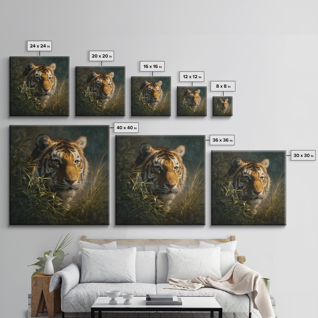 Tiger Portrait with Jungle Shadows Canvas Print, Wildlife Art, Room Decor, Living Room Decor, Fine Art, Wild, Large Wall Art, WIL-1x1-77