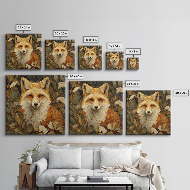 Fox in Autumn Forest Leaves Canvas Print, Wildlife Art, Textured Painting, Living Room Decor, Oil Painting, Wild, Original Art, WIL-1x1-81