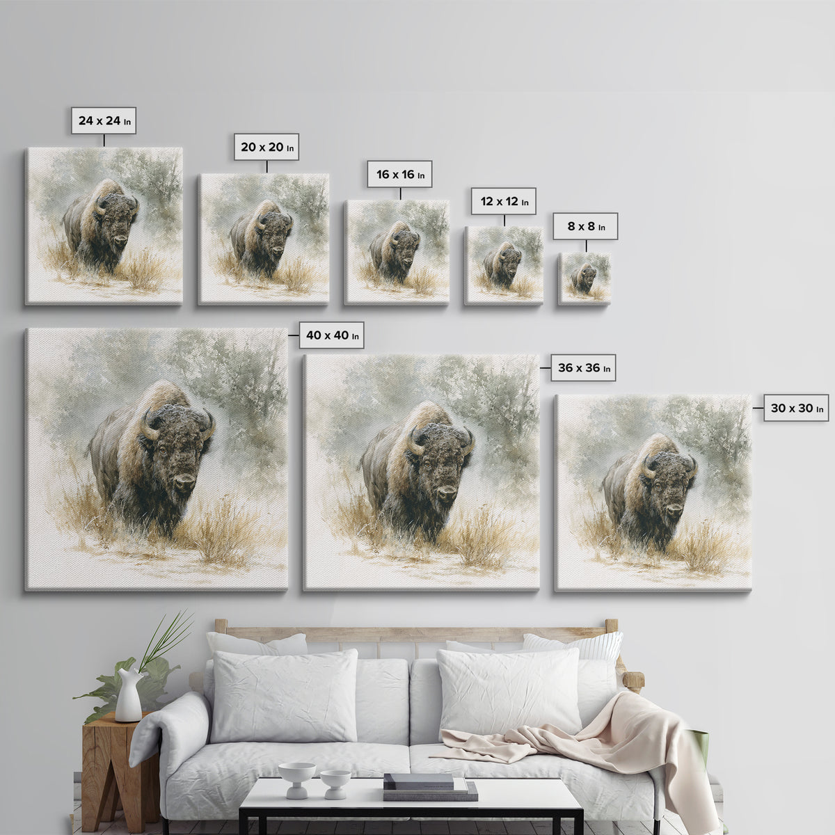 Bison on Wide Western Prairie Canvas Print, Wildlife Art, Boho Decor, Living Room Decor, Fine Art, Wild, Wall Hangings, WIL-1x1-85