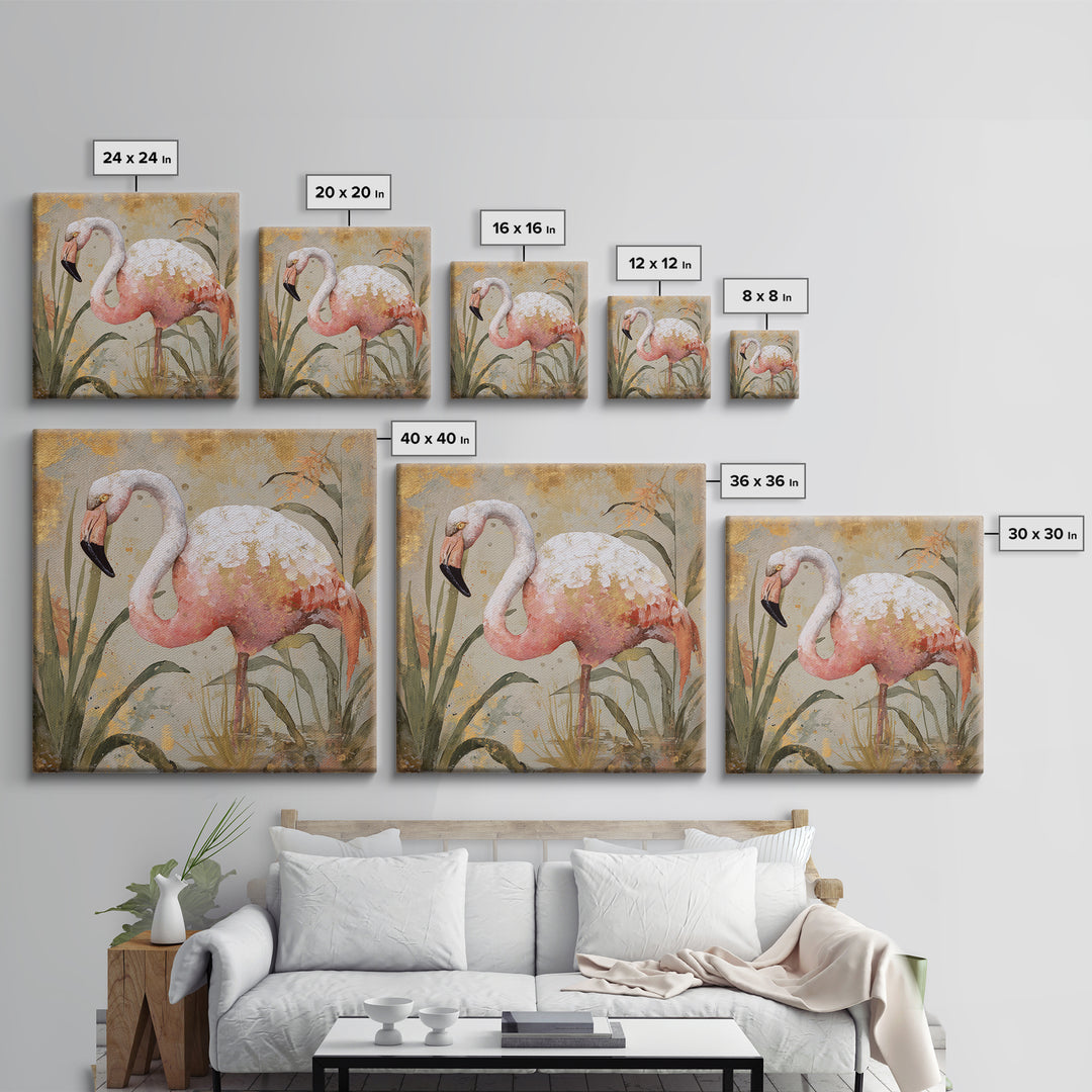 Flamingos in Pink Shallow Water Canvas Print, Wildlife Art, Unique Home Decor, Living Room Decor, Fine Art, Wild, WIL-1x1-94