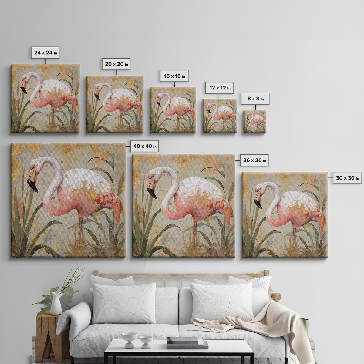 Flamingos in Pink Shallow Water Canvas Print, Wildlife Art, Unique Home Decor, Living Room Decor, Fine Art, Wild, WIL-1x1-94