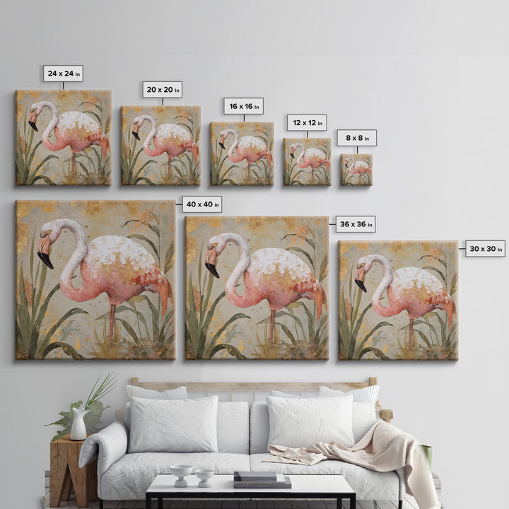 Flamingos in Pink Shallow Water Canvas Print, Wildlife Art, Unique Home Decor, Living Room Decor, Fine Art, Wild, WIL-1x1-94