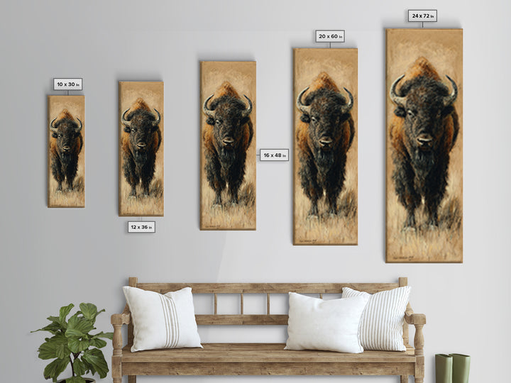 Bison on Wide Western Prairie Canvas Print, Wildlife Art, Canvas Painting, Living Room Decor, Watercolor Art, Wild, WIL-1x3-1