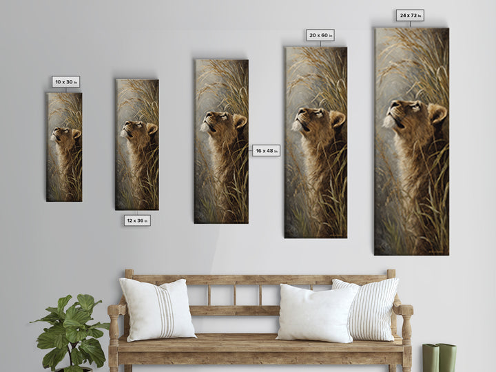 Lion Emerging from Golden Savanna Grass Canvas Print, Wildlife Art, Statement Artwork, Living Room Decor, Fine Art, Wild, WIL-1x3-13