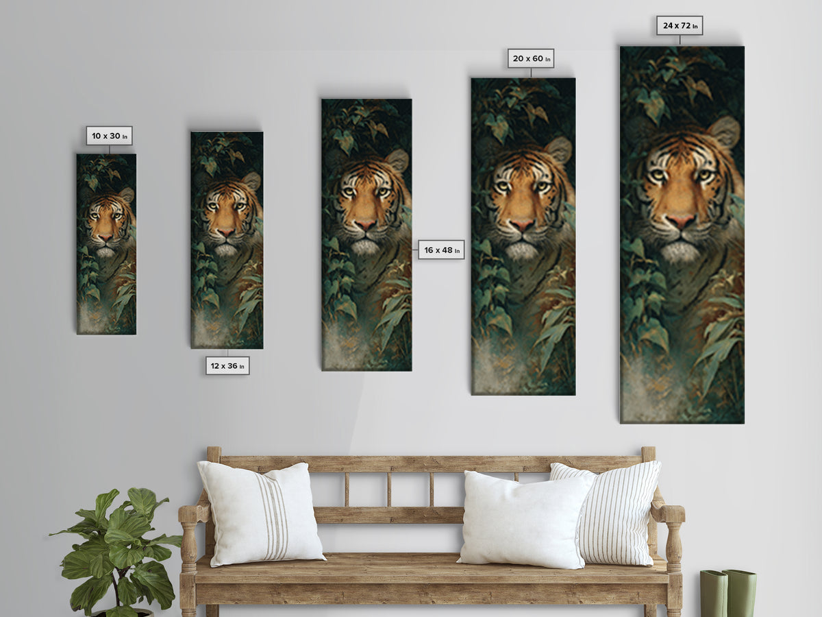 Tiger Portrait with Jungle Shadows Canvas Print, Wildlife Art, Room Decor, Living Room Decor, Fine Art, Wild, Large Wall Art, WIL-1x3-17