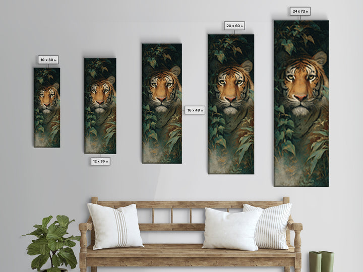 Tiger Portrait with Jungle Shadows Canvas Print, Wildlife Art, Room Decor, Living Room Decor, Fine Art, Wild, Large Wall Art, WIL-1x3-17