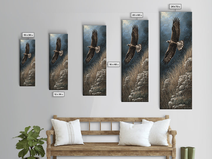 Eagle Soaring Above Rocky Cliffs Canvas Print, Wildlife Art, Rustic Home Decor, Living Room Decor, Fine Art, Wild, WIL-1x3-18