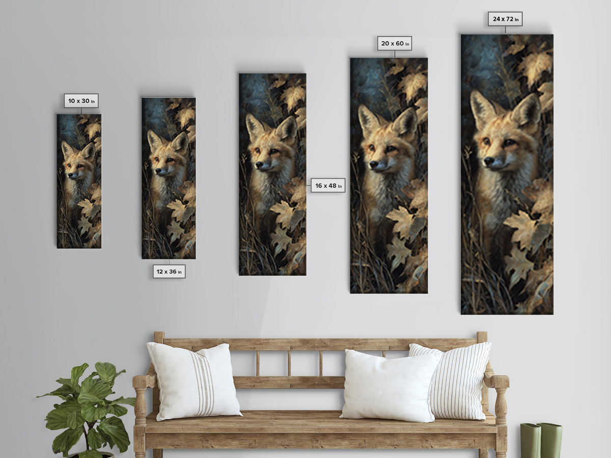 Fox in Autumn Forest Leaves Canvas Print, Wildlife Art, Gallery Decor, Living Room Decor, Fine Art, Wild, Contemporary Art, WIL-1x3-21