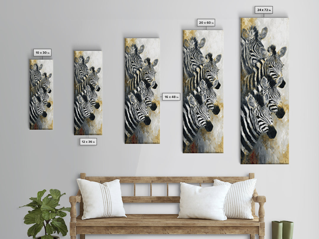 Zebra Herd in Graphic Black and White Canvas Print, Wildlife Art, Wall Decor, Living Room Decor, Wild, Living Room Wall Art, WIL-1x3-23