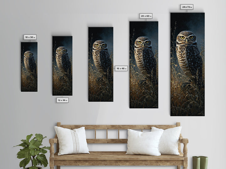 Owl Perched in Moonlit Woodland Framed Canvas Print, Wildlife Art, Art Print, Living Room Decor, Wild, Digital Wall Art, WIL-1x3-24