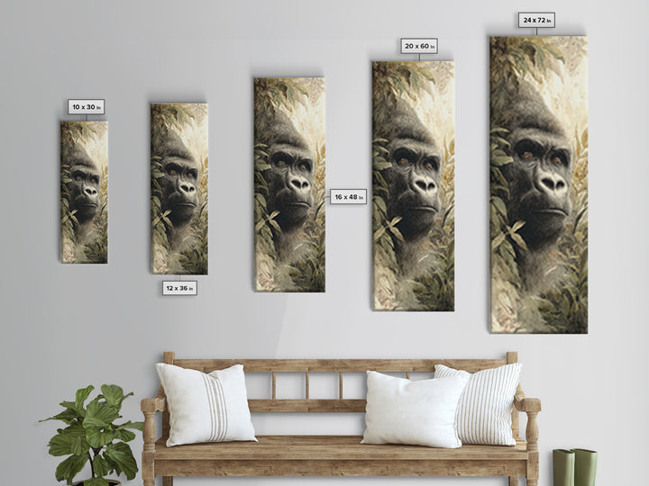 Gorilla Portrait with Powerful Gaze Framed Canvas Print, Wildlife Art, Modern Decor, Living Room Decor, Fine Art, Wild, WIL-1x3-29
