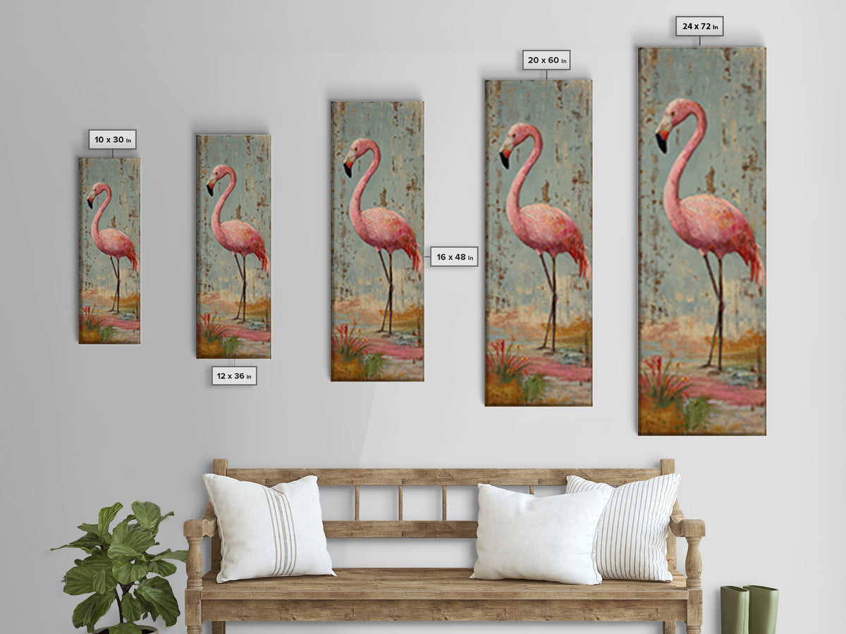 Flamingos in Pink Shallow Water Framed Canvas Print, Wildlife Art, Bird Wall Art, Living Room Decor, Watercolor Art, Wild, WIL-1x3-34