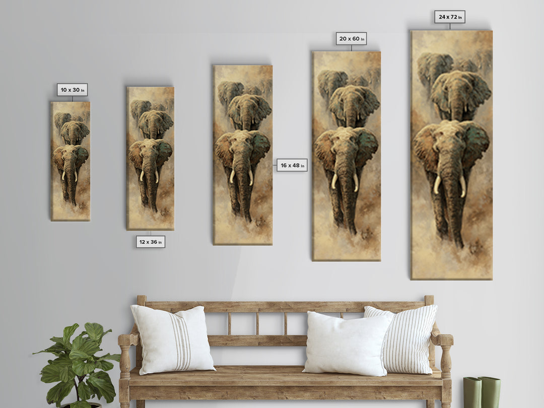 Elephant Herd Walking Through Dusty Sunset Canvas Print, Wildlife Art, Nature Wall Art, Living Room Decor, Fine Art, Wild, WIL-1x3-38