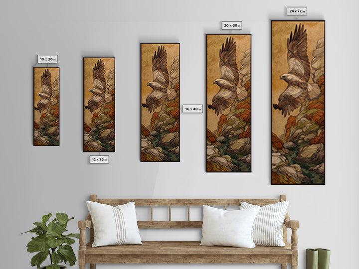 Eagle Soaring Above Rocky Cliffs Canvas Print, Wildlife Art, Rustic Home Decor, Living Room Decor, Fine Art, Wild, WIL-1x3-42