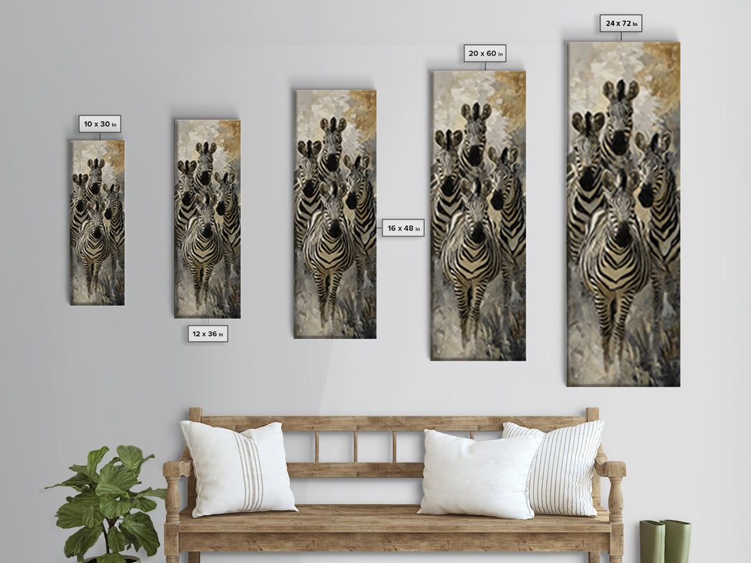 Zebra Herd in Graphic Black and White Framed Canvas Print, Wildlife Art, Original Art, Living Room Decor, Fine Art, Wild, WIL-1x3-47