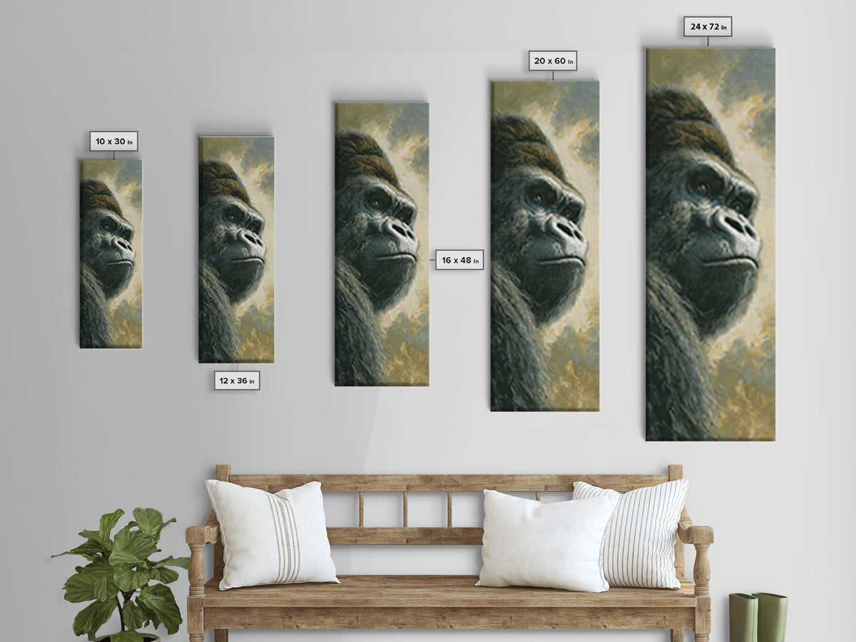 Gorilla Portrait with Powerful Gaze Framed Canvas Print, Wildlife Art, Modern Decor, Living Room Decor, Fine Art, Wild, WIL-1x3-53